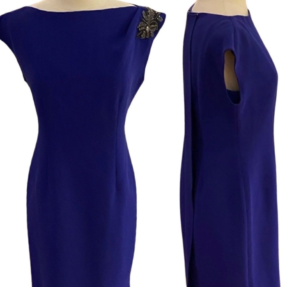 Gorgeous Rickie Freeman Teri Jon Bead Embellished Cobalt Dress Sz 6